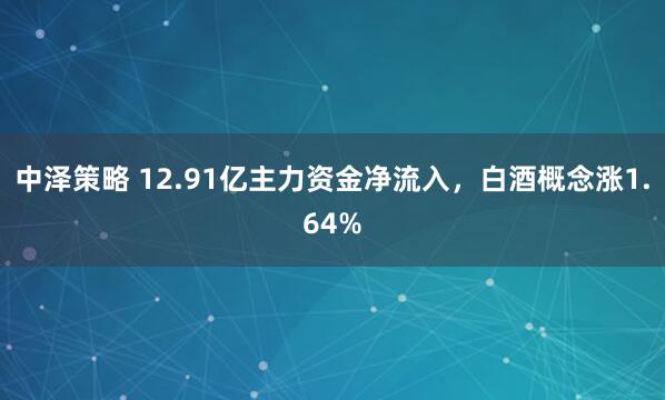 中泽策略 12.91亿主力资金净流入，白酒概念涨1.64%