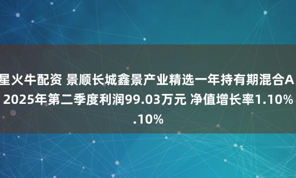 星火牛配资 景顺长城鑫景产业精选一年持有期混合A：2025年第二季度利润99.03万元 净值增长率1.10%