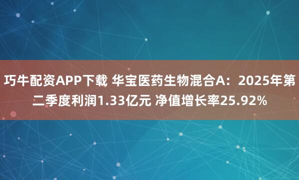 巧牛配资APP下载 华宝医药生物混合A：2025年第二季度利润1.33亿元 净值增长率25.92%
