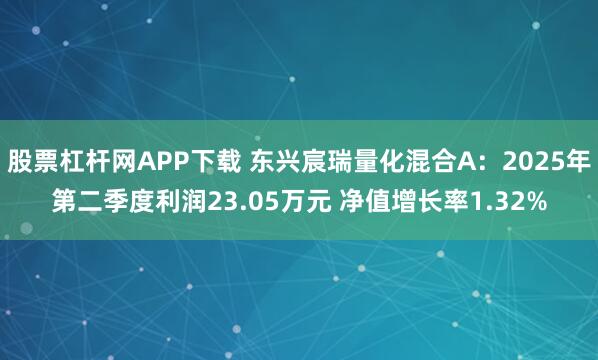 股票杠杆网APP下载 东兴宸瑞量化混合A：2025年第二季度利润23.05万元 净值增长率1.32%