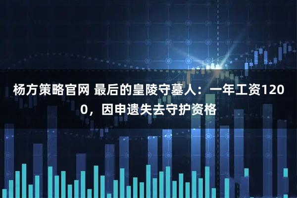 杨方策略官网 最后的皇陵守墓人：一年工资1200，因申遗失去守护资格