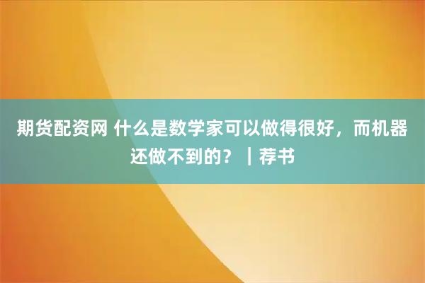 期货配资网 什么是数学家可以做得很好，而机器还做不到的？｜荐书