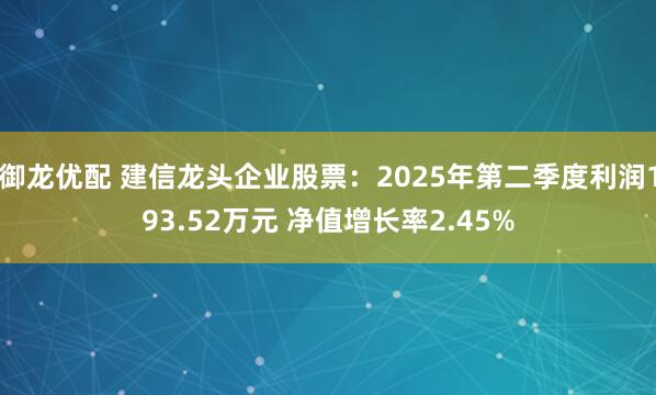 御龙优配 建信龙头企业股票：2025年第二季度利润193.52万元 净值增长率2.45%