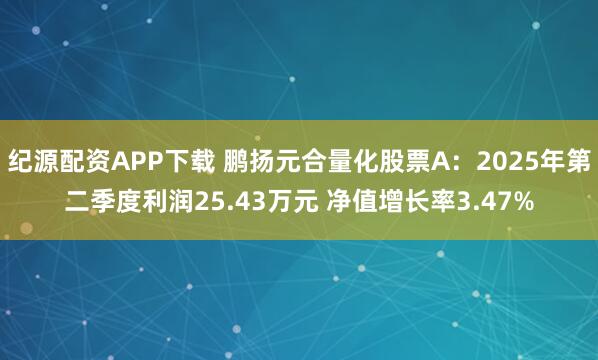 纪源配资APP下载 鹏扬元合量化股票A：2025年第二季度利润25.43万元 净值增长率3.47%