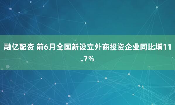 融亿配资 前6月全国新设立外商投资企业同比增11.7%